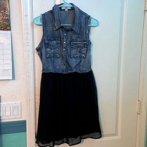 Jean Vest/ Flowy Black Dress.